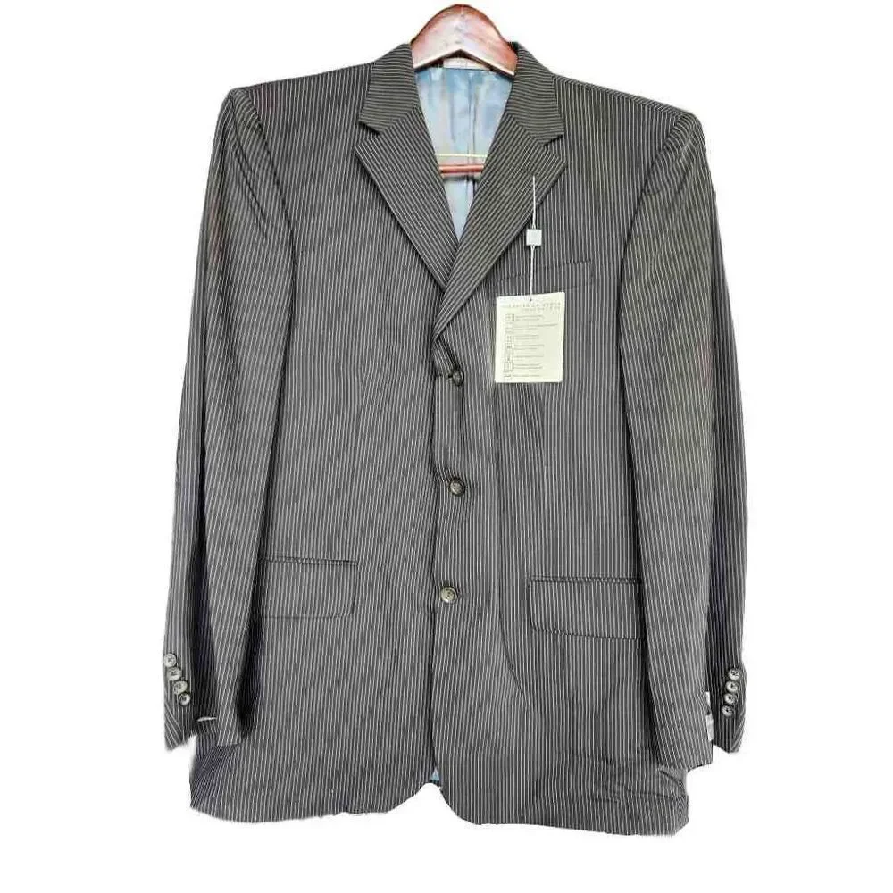 Oscar De la Renta 2 piece Wool suit pinstripe men's 44 large black white Blazer